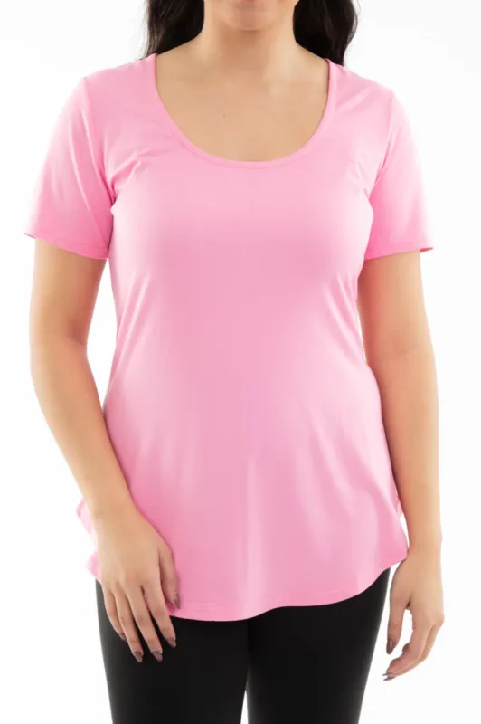 Pink - Short Sleeve Tunic Top sold by Just Cozy