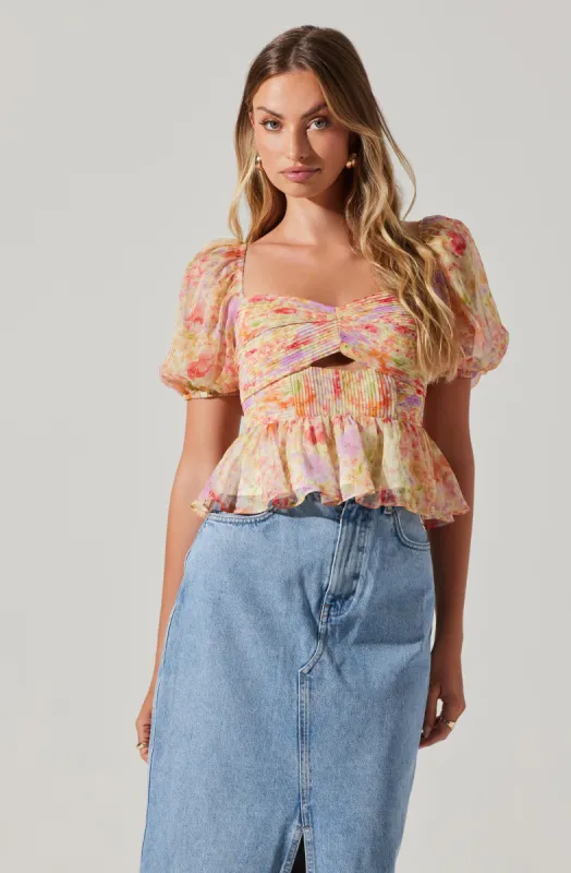 Arlet Puff Sleeve Floral Top sold by Astr