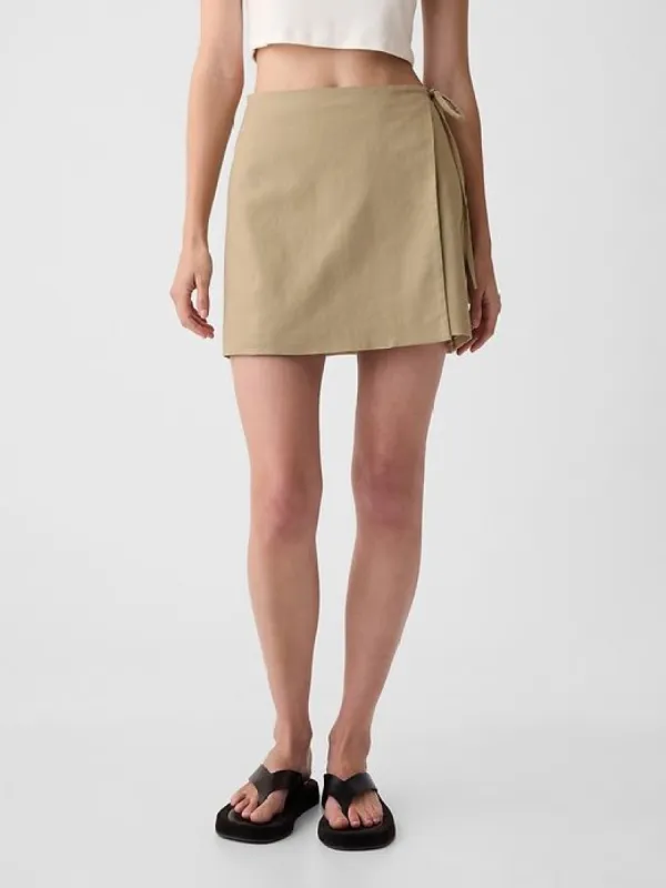 Linen-Cotton Wrap Mini Skirt | Parallel