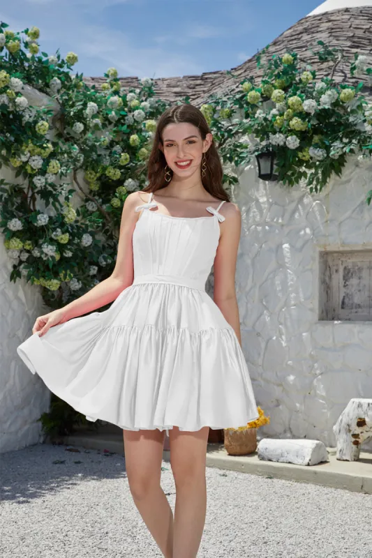 A-Line Spaghetti Straps Cute White Short Graduation Dress sold by Zapaka