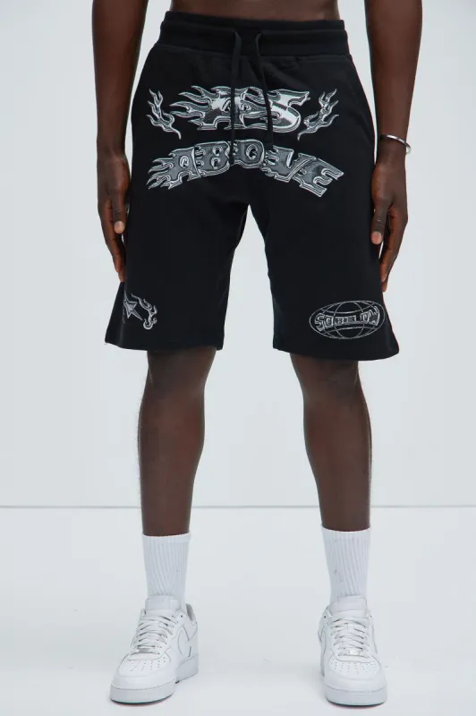 As Above So Below Sweatshorts - Black sold by Fashion Nova