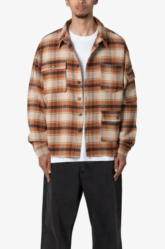 Asymmetrical Pocket Flannel Shirt - Brown sold by MNML