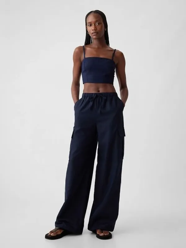 Mid Rise Linen-Cotton Pull-On Cargo Pants sold by GAP