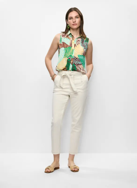 Palm Print Blouse & Tie-Waist Denim Pants sold by Melanie Lyne