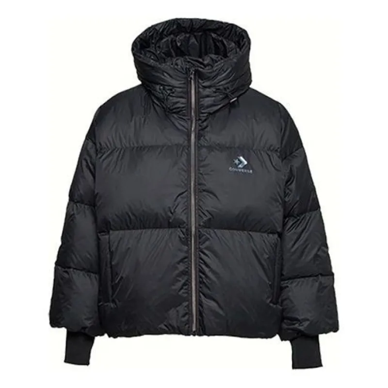 (WMNS) Converse Short Down Fill Puffer Hooded Jacket 'Black' 10019326-A03 sold by KicksCrew