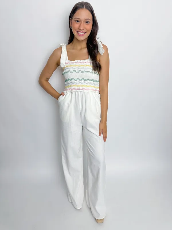 Riley Rainbow Smock Top Jumpsuit sold by Mimosa