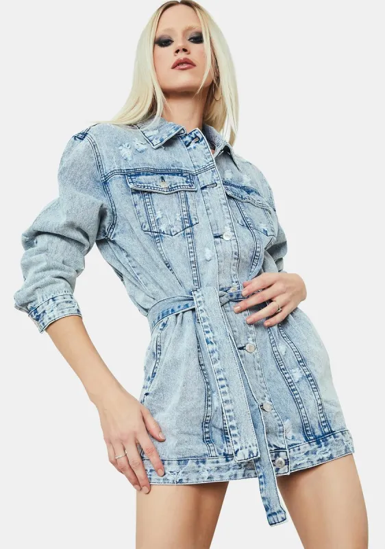 World Of Trouble Belted Denim Jacket sold by Dolls Kill