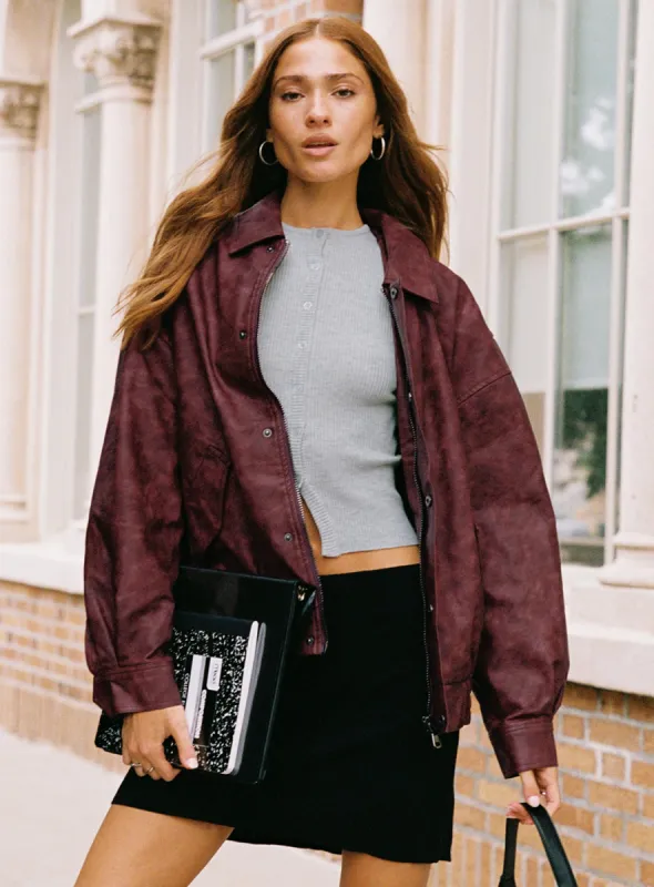 Kenny Bomber Jacket Burgundy sold by Princess Polly