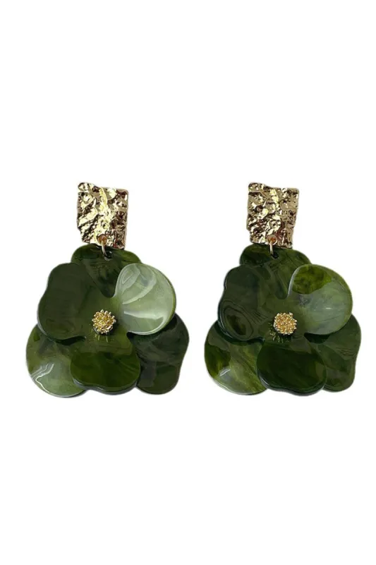 Green Acrylic Flower Shape Earrings sold by Zapaka