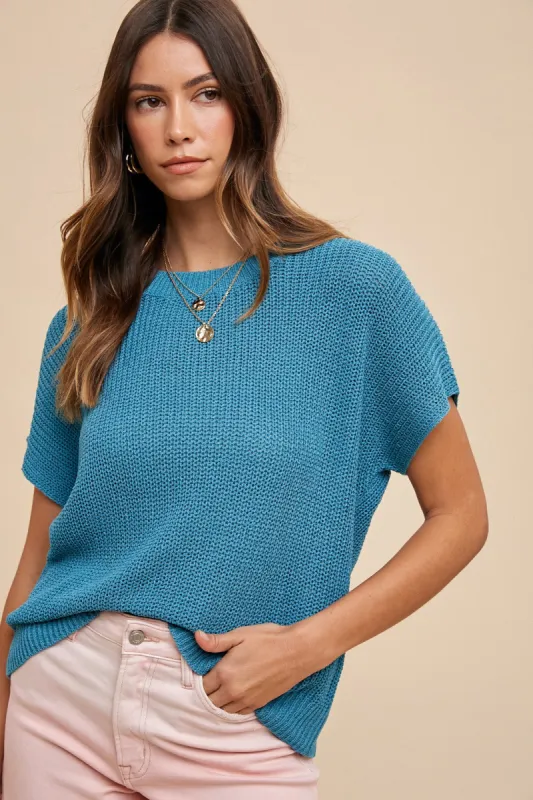 Teal Knit Sweater Top sold by Pinkblush