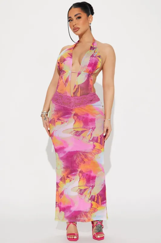 It Girl Mesh Maxi Dress - Fuchsia/combo sold by Fashion Nova