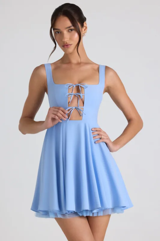 Tie-Detail A-Line Micro Mini Dress in Sky Blue sold by Oh Polly
