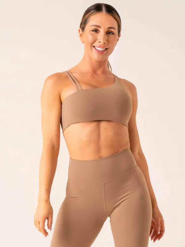 Unstoppable One Shoulder Sports Bra - Mocha sold by Ryderwear