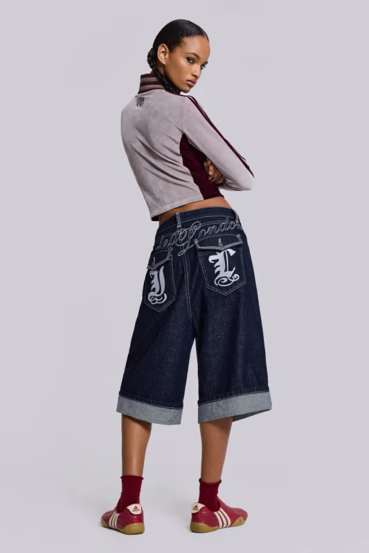 JADED LONDON Creased Indigo Jorts ジョーツ Creased Indigo Colossus Jorts | Jaded London