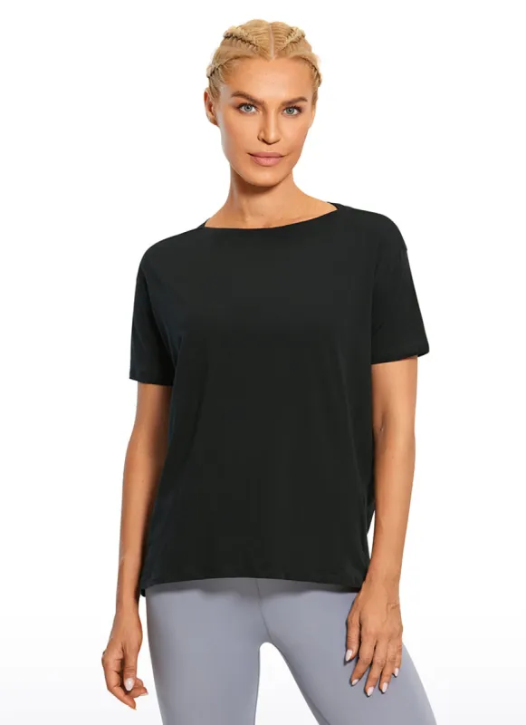 Pima Cotton Short Sleeves Boat Neck sold by CRZ Yoga
