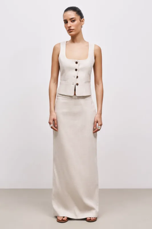 Mid Rise Linen Maxi Skirt - Birch sold by Because of Alice