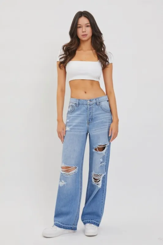Light Denim Vintage Low Jean With Released Hem sold by Pinkblush