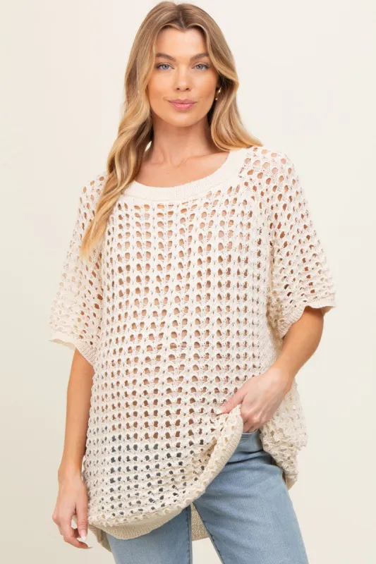 Cream Fishnet Knit Maternity Top sold by Pinkblush