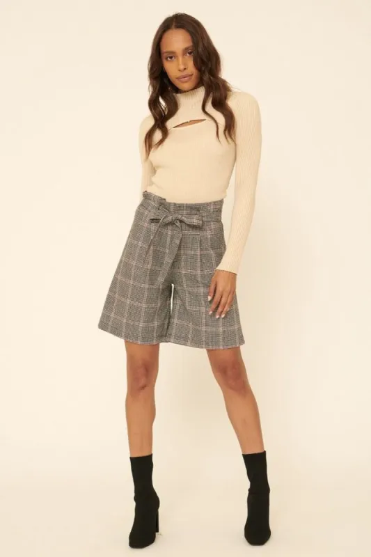 Black Plaid Woven Self-Tie Shorts sold by Pinkblush