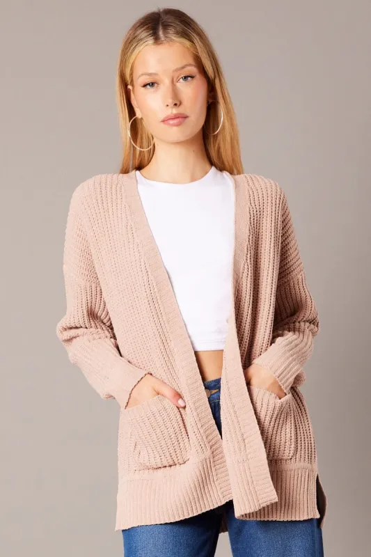 Beige Knit Cardigan Longline Chenille sold by Ally Fashion
