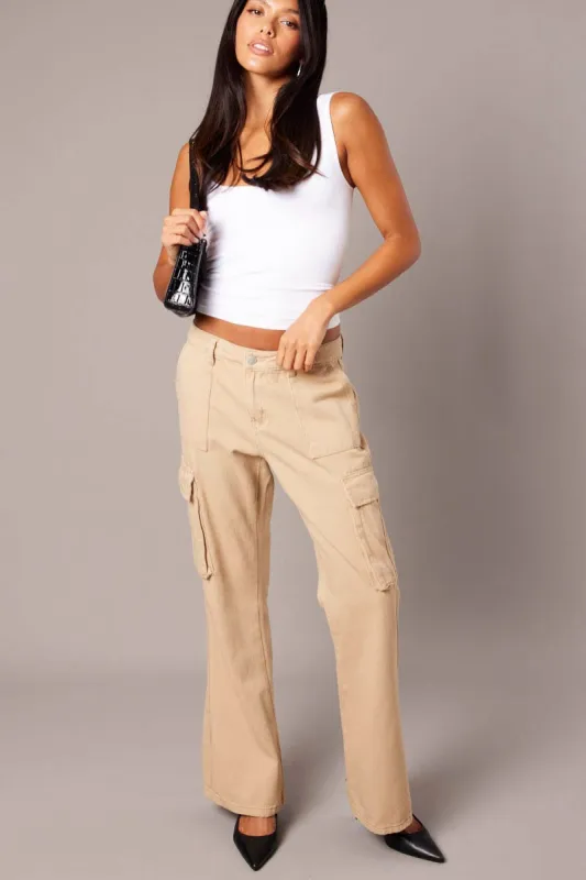 Beige Cargo Jean Mid Rise sold by Ally Fashion