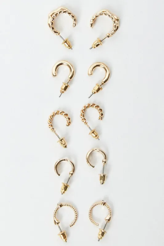 Gold 5 Pack Hoop Earrings sold by Ally Fashion