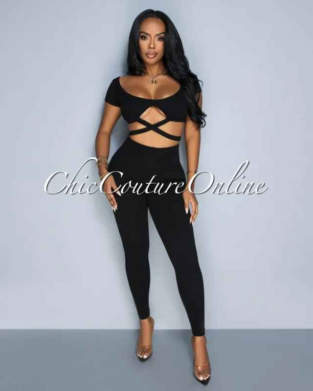 *Milenna Black Crop Top & Leggings Ribbed Sculpting Set sold by Chic Couture