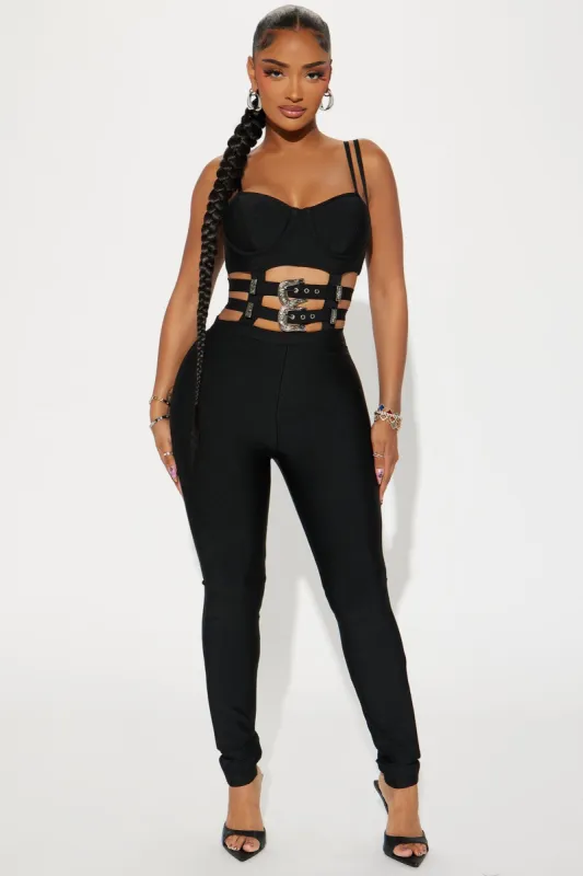 No Later Bandage Jumpsuit - Black sold by Fashion Nova