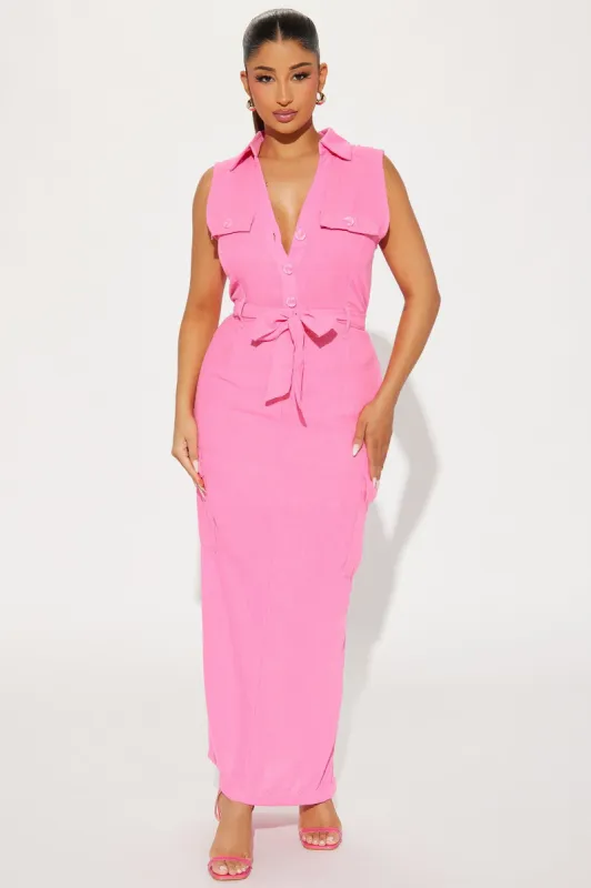 Professional Presence Linen Maxi Dress - Pink sold by Fashion Nova