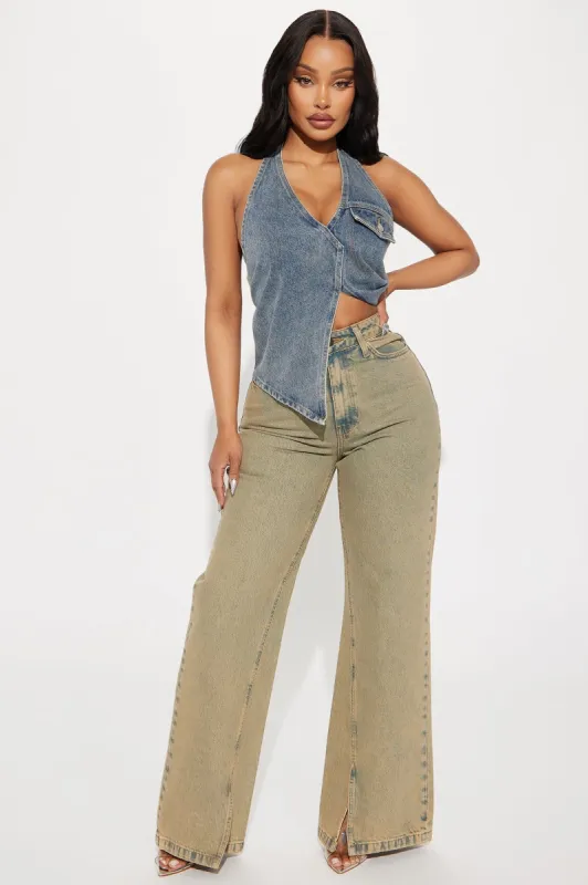 Making In Obvious Split Hem Jeans - Vintage Wash sold by Fashion Nova