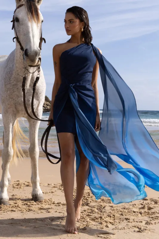 Faded | Blue Ombre One Shoulder Wrap Maxi Dress With Drape sold by Club L London