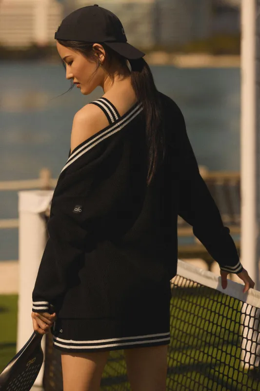 トップス alo Tennis Club Sweater Knit Cardigan Tennis Club Sweater Knit Cardigan - Black/Ivory | Parallel