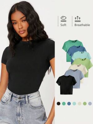 SHEIN BASICS 1pc Solid Form Fitted Tee sold by SHEIN