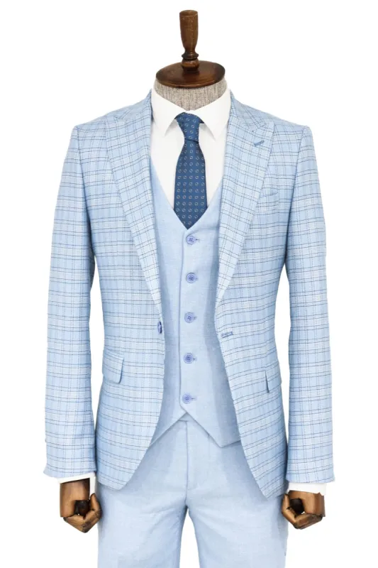 Checked Slim Fit Light Blue Men Suit and Shirt Combination- Wessi sold by Wessi
