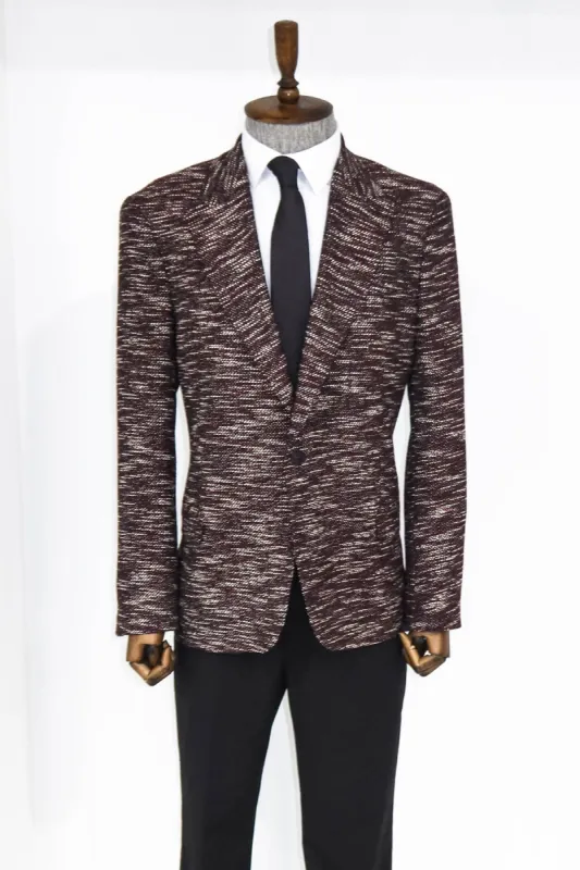 Slim Fit Patterned Sport Burgundy Men Blazer and Trousers Combination- Wessi sold by Wessi