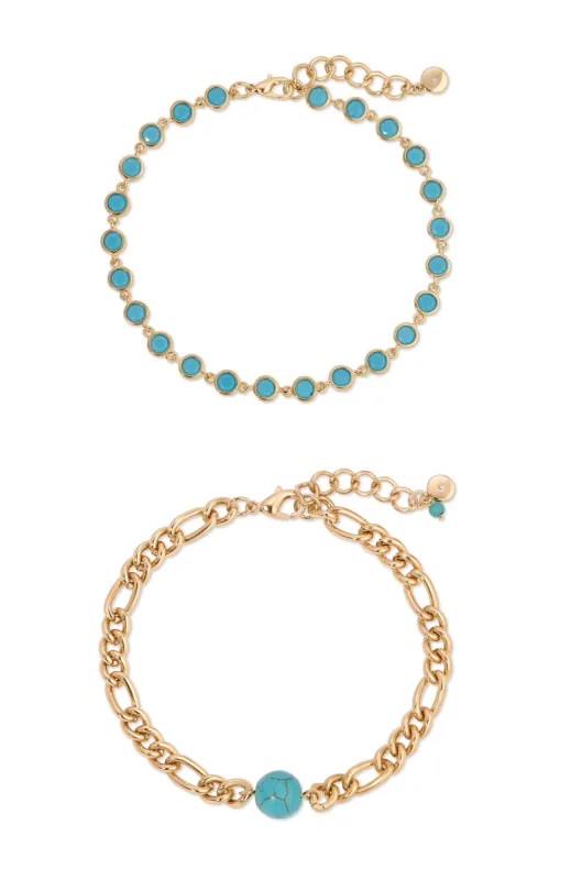 Turquoise Link Anklet Set sold by ettika