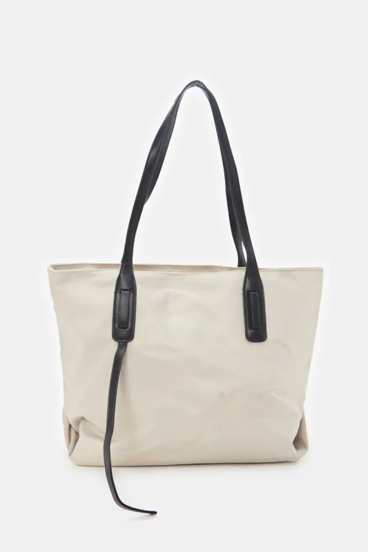 Women Beige Tote Bag With Handles sold by Redtag