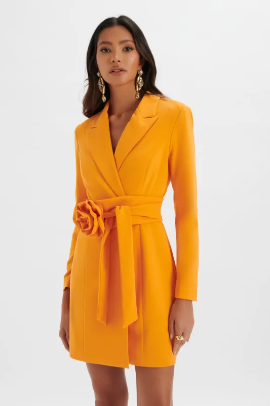ADYA Rosette Belted Blazer Mini Dress in Orange sold by Lavish Alice