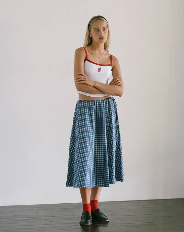 Takara Midi Skirt in Navy Tartan Poplin sold by Motel Rocks