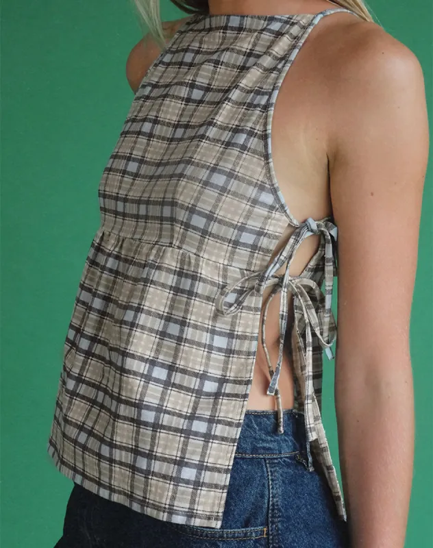 Palsi Loose Sleeveless Top in Pastel Blue Tartan sold by Motel Rocks