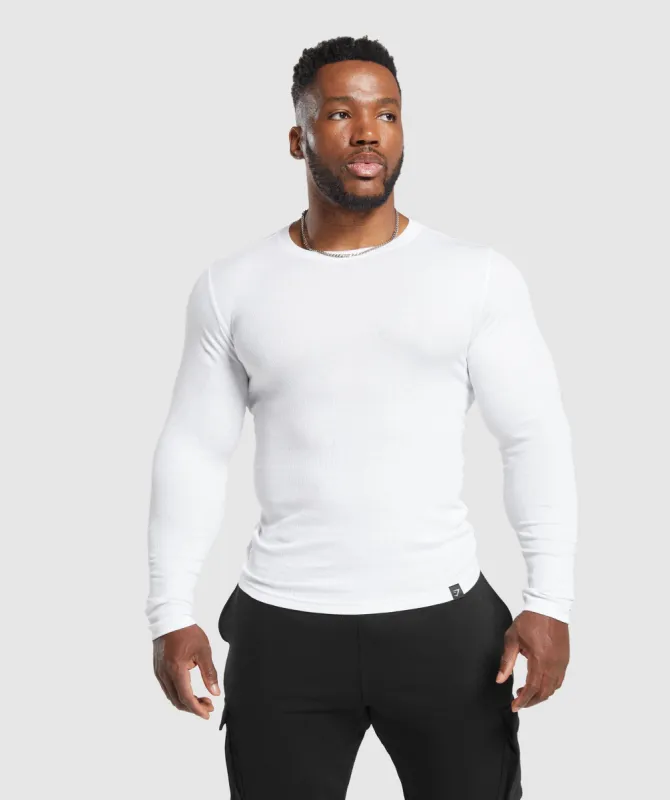 Gymshark Ribbed Long Sleeve T-Shirt - White sold by Gymshark