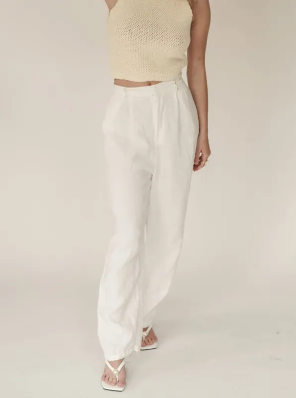Nora White Linen Pants (Final Sale） sold by VERAFIED