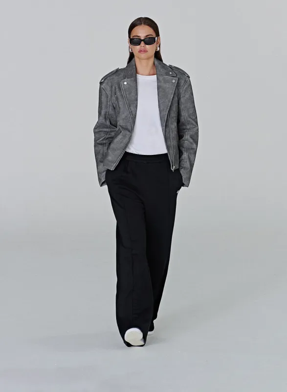 Grey Washed Faux Leather Biker Jacket – Moto sold by 4th and Reckless