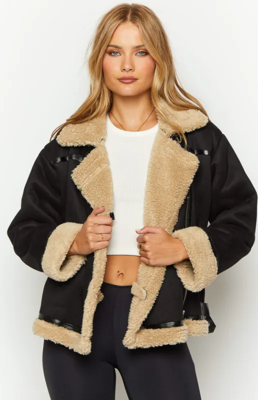 Calliope Black Aviator Jacket sold by Beginning Boutique