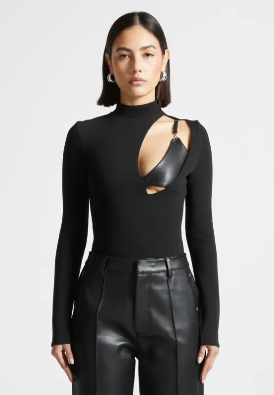 Cut Out Bralette Detail Bodysuit - Black sold by Maniere De Voir