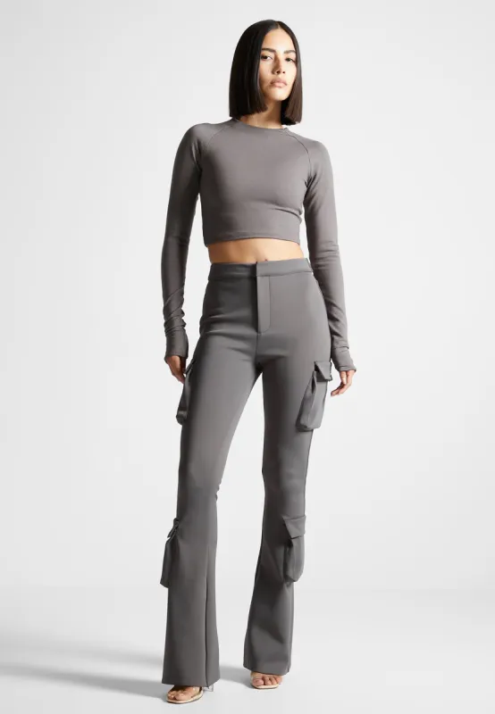 Neoprene Cargo Fit and Flare Leggings - Grey sold by Maniere De Voir