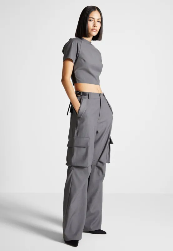 Tailored Cargo Trousers - Grey/Black sold by Maniere De Voir