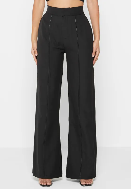 Trousers with Leather Pintuck - Black sold by Maniere De Voir