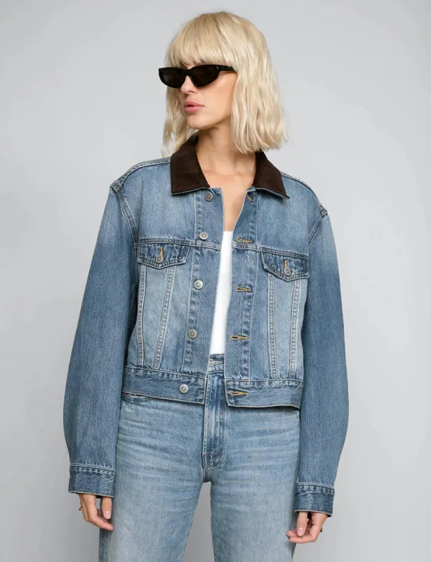 Contrast Collar Denim Jacket sold by Pixie Market