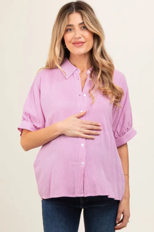 Pink Satin Button Up Maternity Top sold by Pinkblush